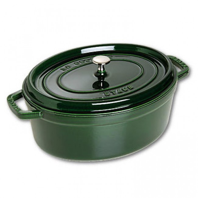 Oval cast iron cocotte 13" / 33 cm - basil green 