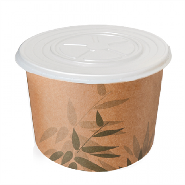 Brown kraft tub 17oz/500ml Ø4x3" (11x8,2cm) green leaves patterns - Set of 500 - Feel Green - AZ Boutique
