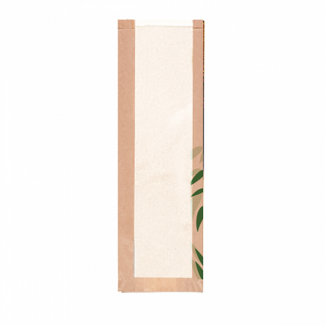 Brown kraft bread wrapper 32g/m² 6x2x24" (14x4x60cm) green leaves patterns - Set of 250 - Feel Green - AZ Boutique