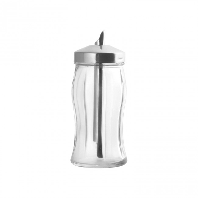 Sugar dispenser in glass with stainless steel spout