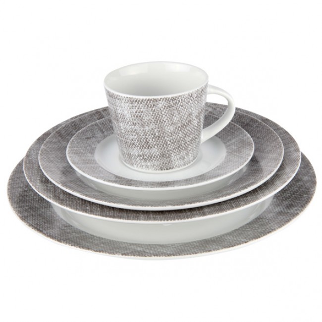 Porcelain white and grey 20 pieces dinner set - Lino Grey - Cosy & Trendy