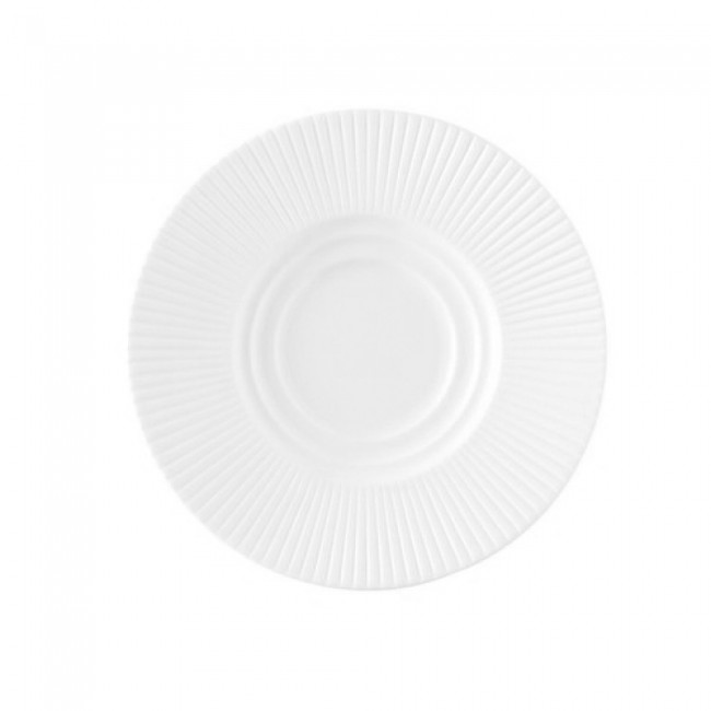 Porcelain white saucer 6 in / 15.5 cm with straight lines pattern