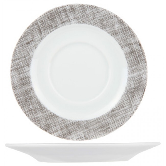 Sous-tasse seule ronde en porcelaine grise et blanche 14.5cm (pour tasse 20cl)