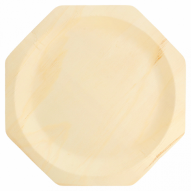 Disposable octagonal wooden plate natural color Ø 26 x 2.2cm / Ø 10 - Set of 50