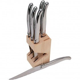 Wooden block with 6 laguiole stainless steel steak knives