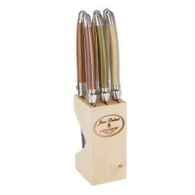 Wooden block 6 laguiole stainless steel mineral mix knives