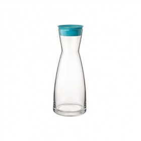 Transparent glass carafe 32 oz / 1L with plastic blue azure lid