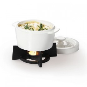 Porcelain casserole/cassolette with support - white