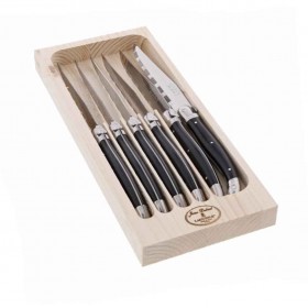 Box set of 6 stainless steel steak knives black handle