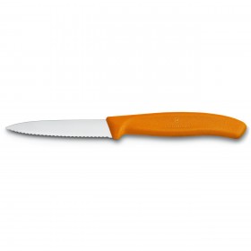Paring knife with 3" serrated blade and orange synthetic handle