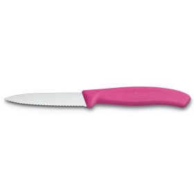Paring knife with 3" serrated blade and pink synthetic handle