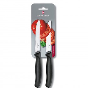 Tomato and table knives black handle 4.3" / 11cm serrated blade - Set of 2