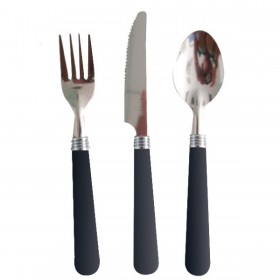 Pack of  3 black single-use cutlery in stainless steel - Sold by 10