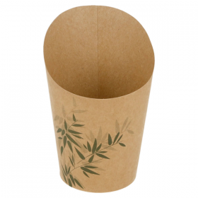 Brown cardboard French fries cup 9oz / 270ml Ø3"x4" (Ø7x10,5cm) green leaves patterns - Set of 100