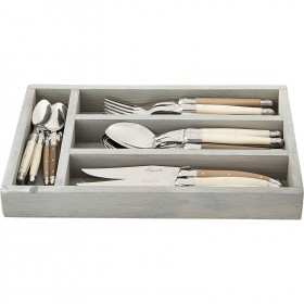 24 pieces mixed colored handle stainless steel cutlery set in wooden tray