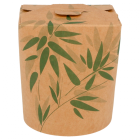 Noodle box 16oz / 480ml Ø3"x4" (8x9cm) green leaves patterns - Set of 50