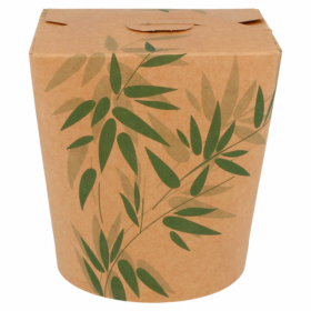 Noodle box 33oz / 960ml Ø4"x4" (9x10.8cm) green leaves patterns - Set of 50