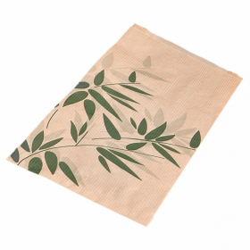 Brown kraft bag 3kg 32g/m² 10x3x14" (26x8x35cm) green leaves patterns - Set of 250