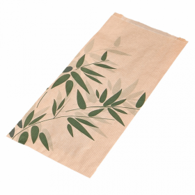 Brown kraft pastry wrapper 32g/m² 6x3x10" (14x7x26cm) green leaves patterns - Set of 500