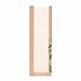 Brown kraft round bread wrapper 32g/m² 10x4x15" (26x10x38cm) green leaves patterns - Set of 125
