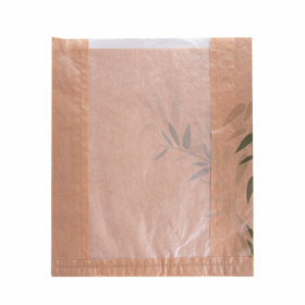 Brown kraft bread wrapper 32g/m² 10x2x12" (26x4x30cm) green leaves patterns - Set of 250