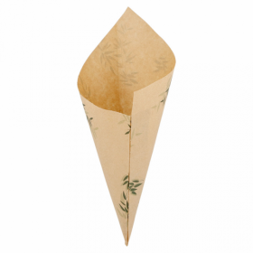 Anti-grease parchment paper cone 9x7" (24x17cm) green leaves patterns - Set of 2000