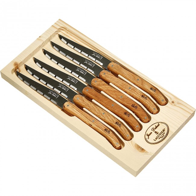 Box of 6 laguiole steak knives oak handle Laguiole Jean Dubost