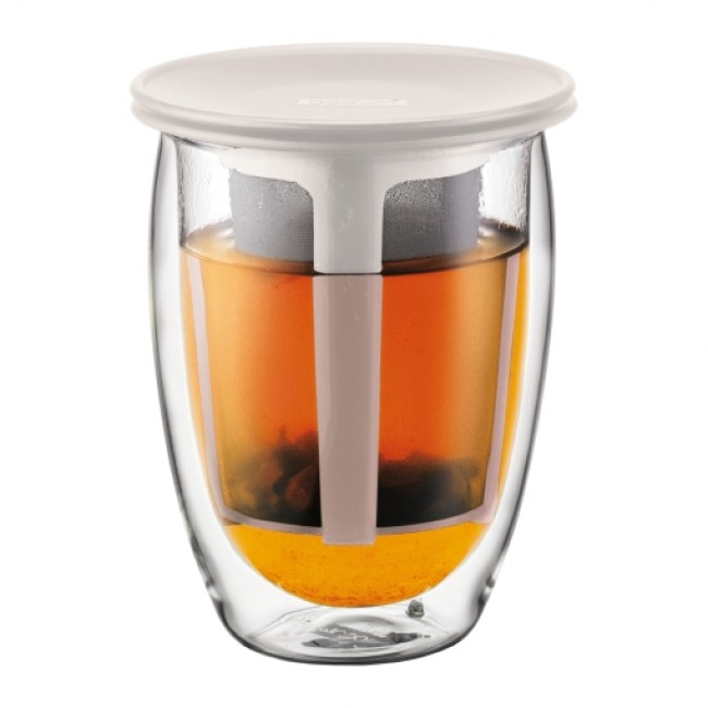 Glass double wall 12oz 35cl with tea strainer off white Tea