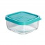 Square glass food container turquoise plastic lid 4 x 4 " / 10 x 10 cm - Frigoverre - Bormioli Rocco
