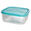 Square glass food container turquoise plastic lid 9 x 9 " / 22 x 22 cm - Frigoverre - Bormioli Rocco