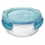 Round glass food container airtight blue plastic lid 5.5 x 2" / 14 x 6.5cm - Frigoverre - Bormioli Rocco