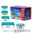 Set of 5 glass containers plastic blue lids - 3 rectangular, 1 square, 1 round - Bormioli Rocco