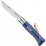 Pocket knife n°8 with blue wooden handle / leather lace - 8.5cm/3.3" stainless steel blade - Baroudeur - Opinel