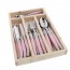 24 pieces pink cutlery set in stainless steel - Wooden cutlery tray - Jean Dubost