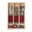 24 pieces red handle stainless steel cutlery set in wooden tray Laguiole Jean Dubost