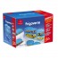 Set of 5 glass containers plastic blue lids - 3 rectangular, 1 square, 1 round - Frigoverre - Bormioli Rocco